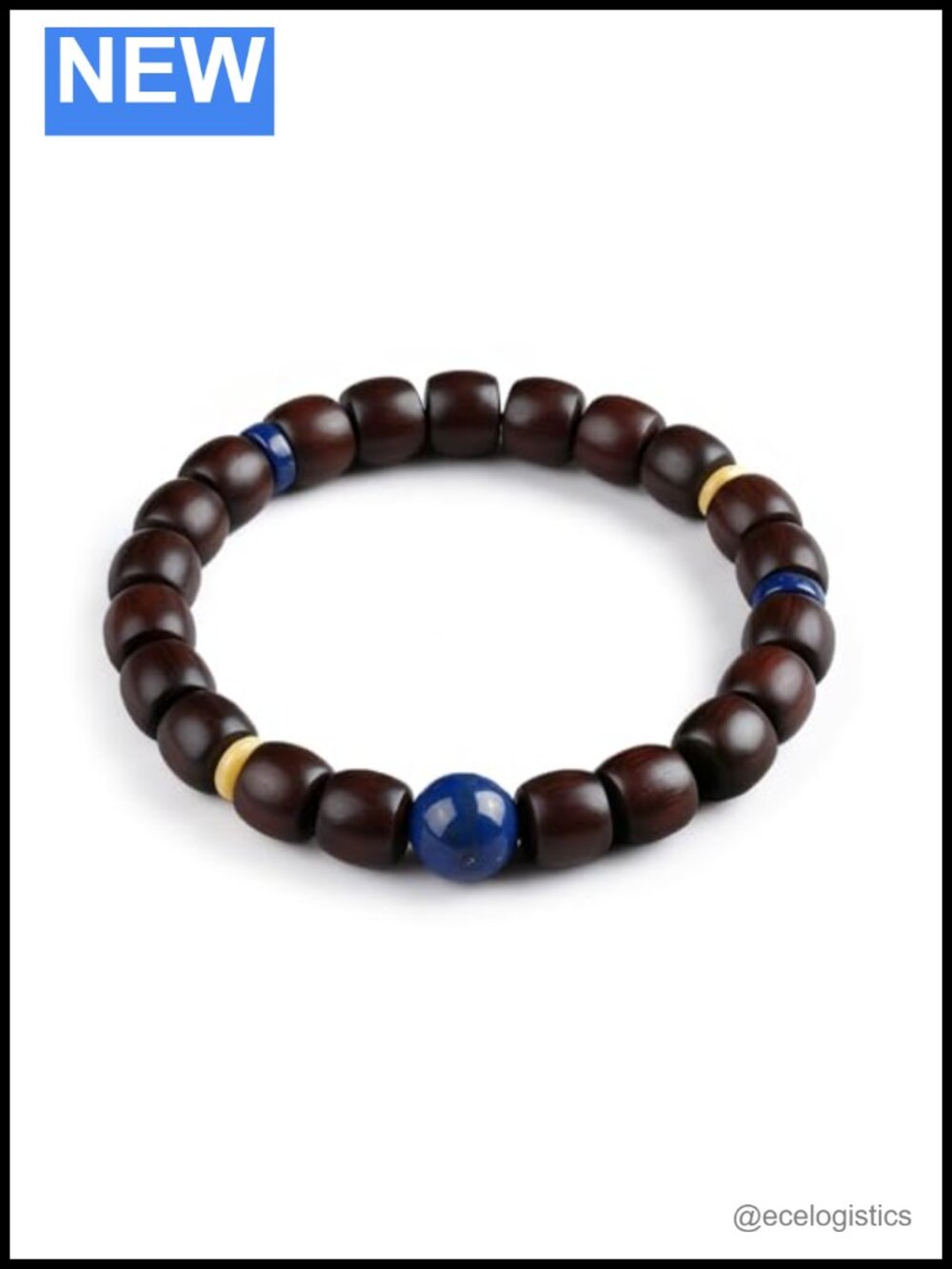 Handmade Red Sandalwood Bead Bracelet with Lapis Lazuli Stretch